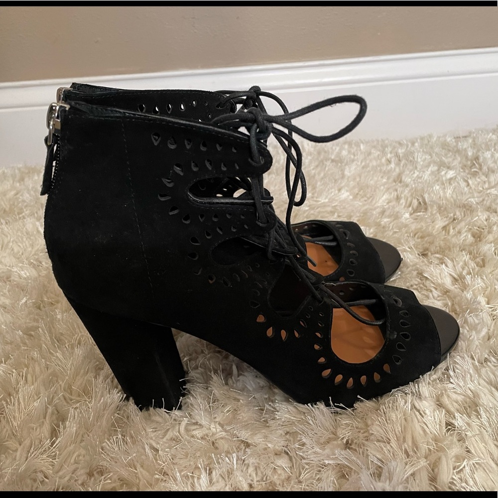 14th & Union Black Lace Up Open Toe Block Heel - … - image 1
